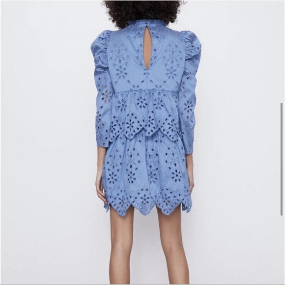 ZARA eyelet puff long sleeve mini dress size small - Picture 2 of 11